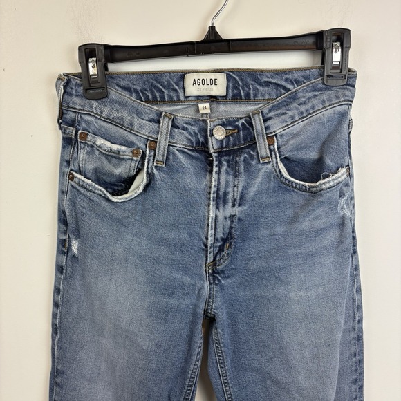 Agolde Distressed Size 24 /0 Mid Rise Straight Crop Jeans Kye 67640 - Picture 6 of 10